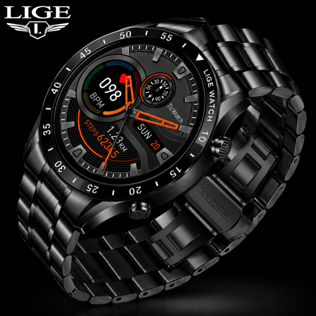 lige smart watch for men’s, 1.3" full touch screen ip67 android ios, bluetooth calls & voice chat,heart rate monitoring,sleep monitor, fitness tracker. waterproof stainless steel full activity tracker