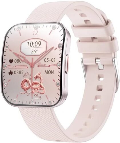 Ultra thin Curved Screen Smart Fitness Watch with Heart Rate Monitor, 1.4-inch Color Display, Activity Tracker, Temperature Sensor, Pink Sports Band, Digital Watch Face