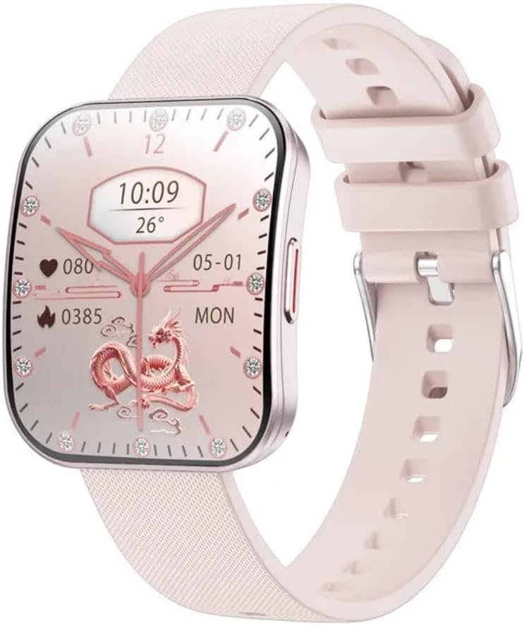 Ultra thin Curved Screen Smart Fitness Watch with Heart Rate Monitor, 1.4-inch Color Display, Activity Tracker, Temperature Sensor, Pink Sports Band, Digital Watch Face