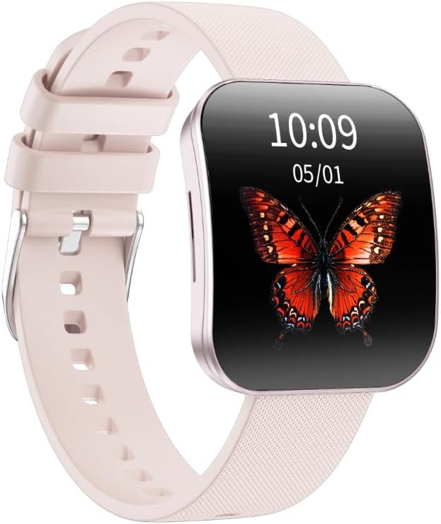 Ultra thin Curved Screen Smart Fitness Watch with Heart Rate Monitor, 1.4-inch Color Display, Activity Tracker, Temperature Sensor, Pink Sports Band, Digital Watch Face - Image 3