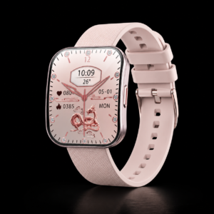 ultra thin curved screen smart fitness watch with heart rate monitor, 1.4 inch color display, activity tracker, temperature sensor, pink sports band, digital watch face