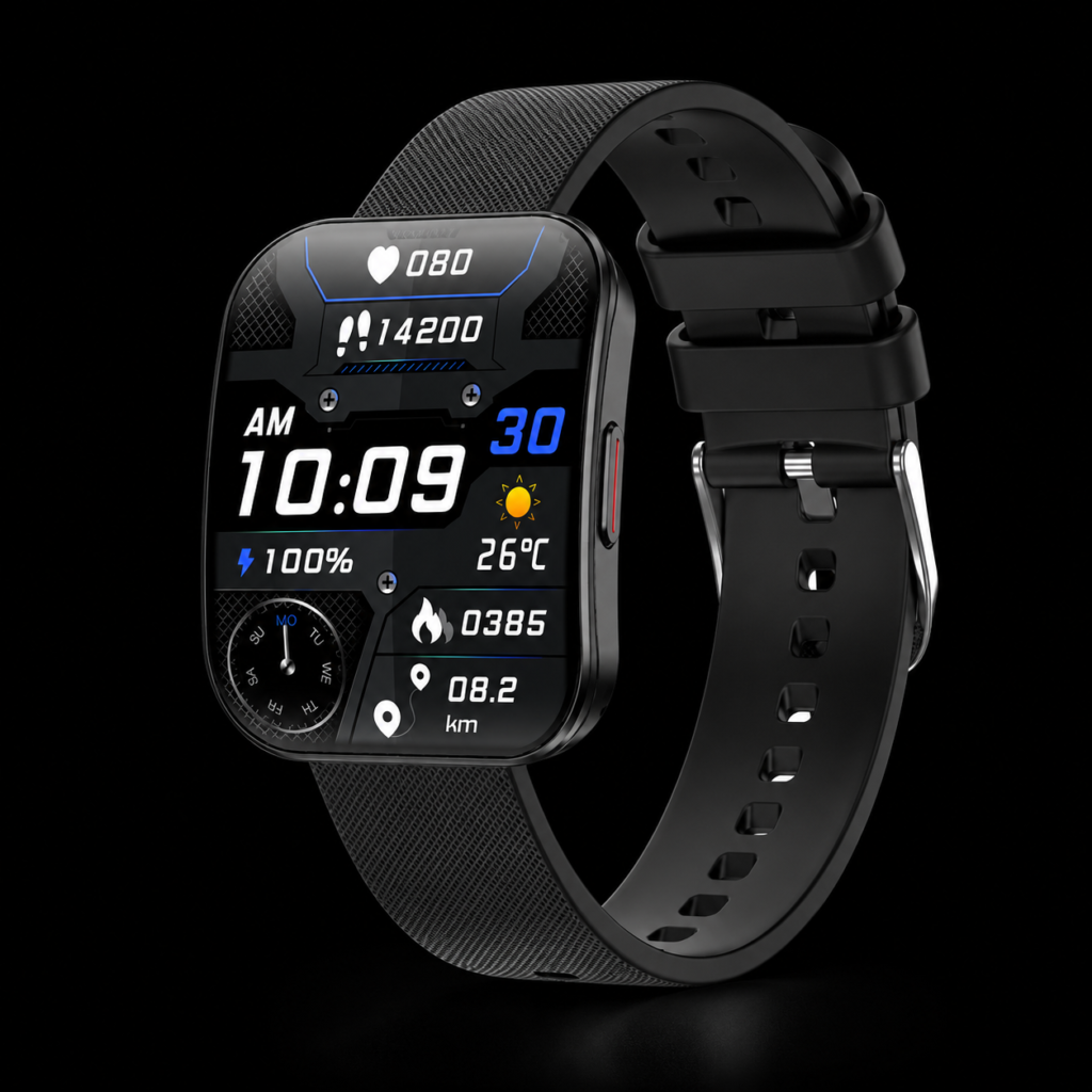 ultra thin curved screen smart fitness watch with heart rate monitor, 1.4 inch color display, activity tracker, temperature sensor, sports band, digital watch face